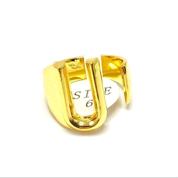 Gold initial “U” cuff ring size 6 - Picture 1 of 4